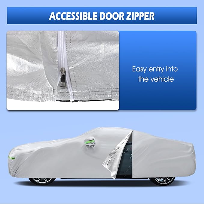 Car Cover Fit for BMW M4/4 Series 420i 428i 430i 435i 440i Sedan Coupe 2014-2026, Migaven Waterproof Full Exterior Cover Sun Rain Protection with Door Zipper, Silver