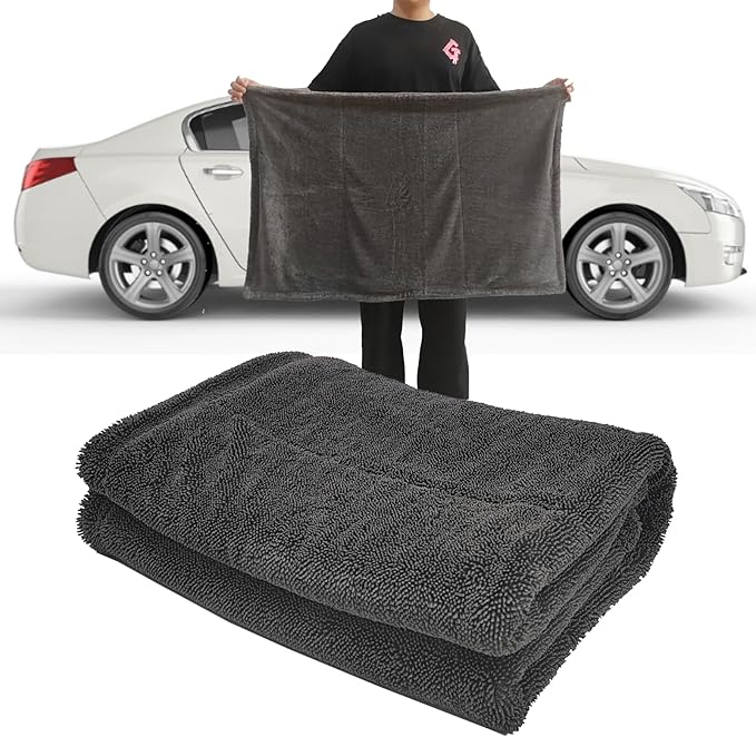 Extra Large 24x36 Car Drying Towels, 1300GSM Absorbent Microfiber, Double Twisted Velvet, Rinse-Free Streak-Free, One Pass Soft Efficient Drying, for Car Detailing, SUV Truck Exterior Care