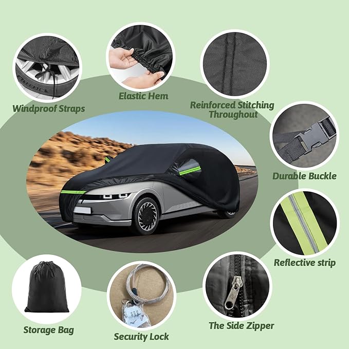 Car Cover for 2022-2025 Hyundai Ioniq 5, Waterproof All Weather Rain Sun UV Protection Heavy Duty Full Car Cover with Charge Port Opening & Windproof Straps for Hyundai Ioniq 5-Black