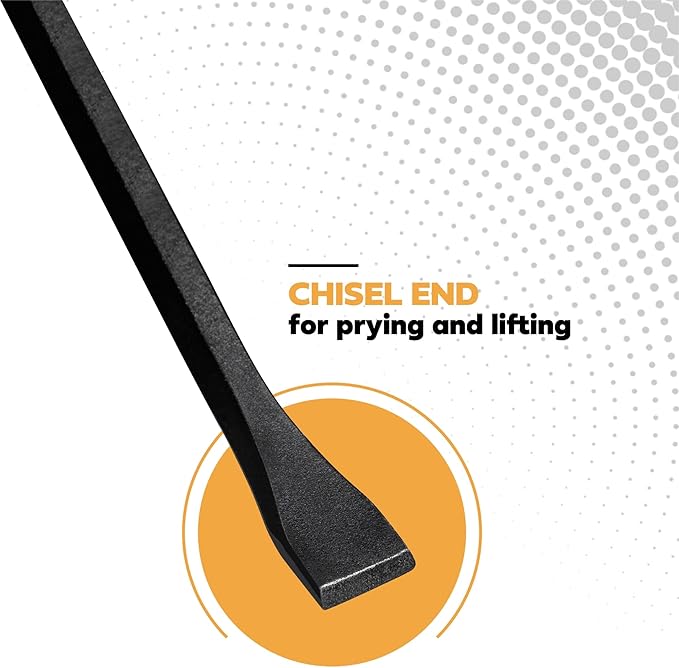 Olympia Tools 18" Wrecking Bar, Heavy Duty Pry Bar with Beveled Chisel End and Forged Carbon Steel for Prying, Lifting and Pulling Nails
