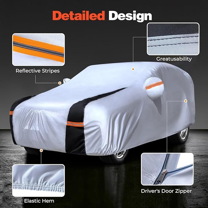 Large SUV Car Cover for Chevrolet Tahoe 100% Waterproof All Weather, Heavy Duty Outdoor Full Exterior Covers Rain Sun Wind UV Hail Protection.