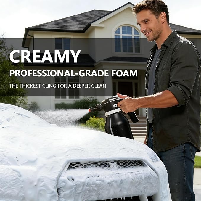 Upgraded Electric Foam Sprayer, 2L Cordless Rechargeable Battery Powered Foam Cannon Portable Foam Sprayer with Detergent Cup for Car Wash Truck RV Home Garden