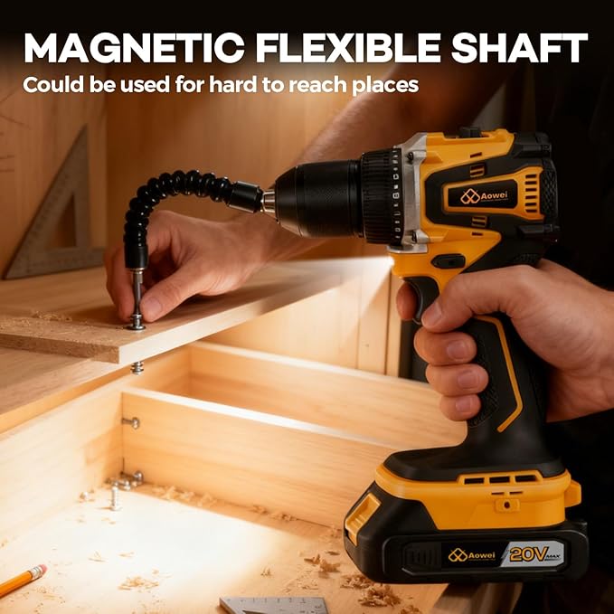Cordless Drill Set/Driver, 20V Electric Power Drill With Battery And Charger, 40N Torque, 20+1 Settings, 2 Batteries,3/8-Inch Keyless Chuck, Driver Bits Kit, LED Light