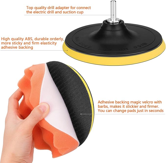 6 Inch Buffing and Polishing Pad Kit 11 PCS with Drill Adapter