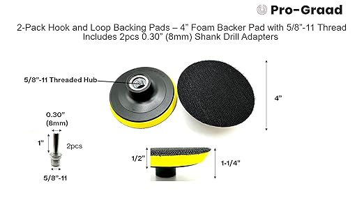 2 Pack 4" Hook and Loop Backing Pads Foam Backer Pad with 5/8”-11 – 4 inch Backup Pads for use with Angle Grinder or Drill Sanding Polishing Discs – Includes 2pcs 0.30” (8mm) Shank Adapters