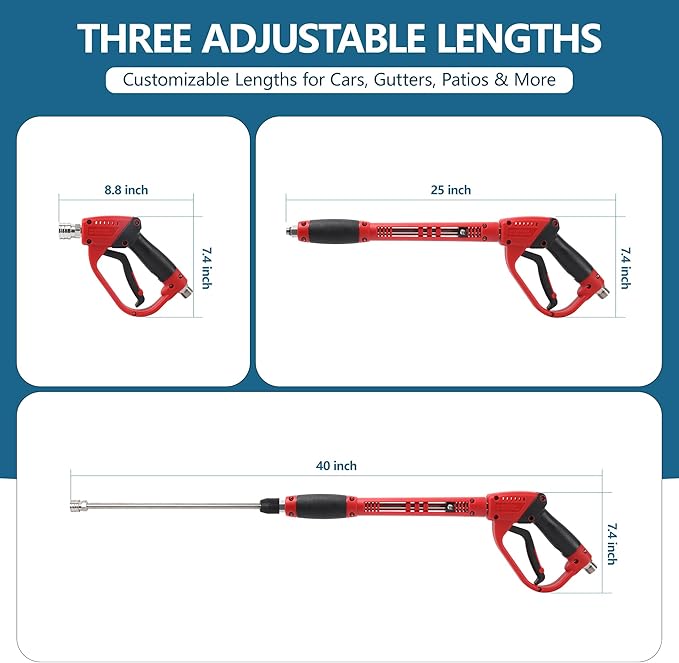 Pressure Washer Gun and Hose Kit, 25FT High Pressure Power Washer Hose with Spray Gun, Wand Extension, 5 Nozzles, M22-14mm Fittings, 3600 PSI