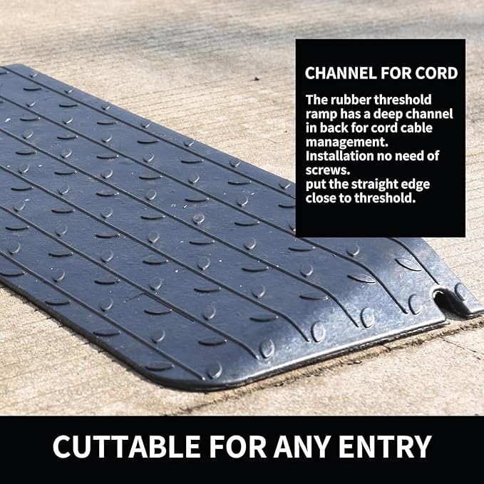 2 Pack 1.5" Rubber Threshold Ramp Wheelchair Ramp 2000 lbs Load Capacity Curb Ramps Anti-Slip Surface for Doorway Driveway Indoor Outdoor Use with 1 Channel Weighs 12lbs