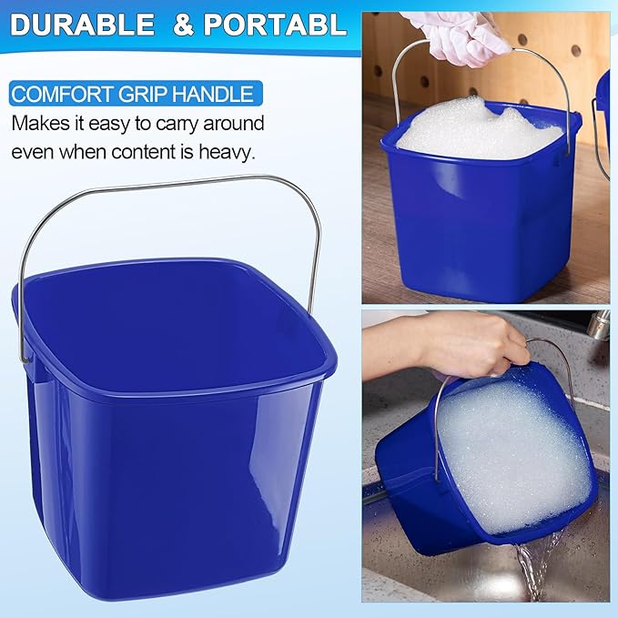Zhehao 6 Pcs 3 Quart Bucket for Cleaning Small Sanitizer Bucket for Restaurant Square Plastic Pail with Handles for Home, Offices, Commercial Use, Food Service(Dark Blue)