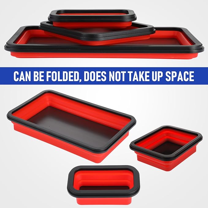 12 Pcs Collapsible Magnetic Parts Tray Set Foldable Tool Storage Organizer Magnetic Tray 3 Different Size Collapsible Bowl for Screw, Bolts, Nuts, Washers, Pins, Tool Gift for Men(Multicolor)