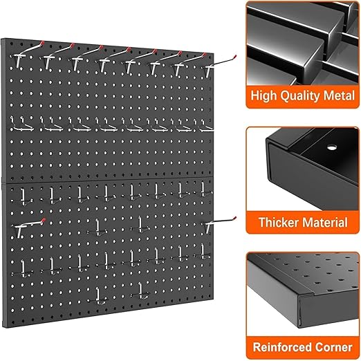 TORACK 2-Pack 12x24 inch Metal Pegboard Panels for Garage Wall, Tool Organizer Pegboard for Workbench, Workshop, Tool Storage Peg Board for Pegs(Black)