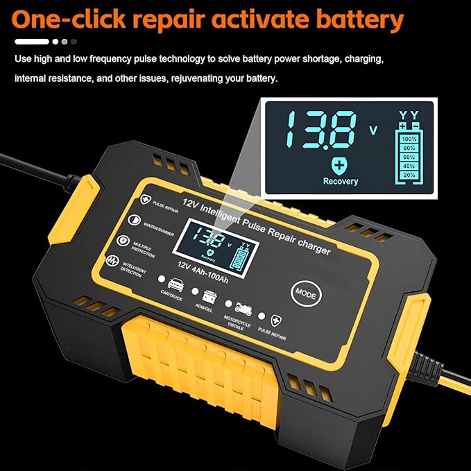 Mandark Car Battery Charger, 12V 6A Smart Fully Automotive Battery Trickle Charger, Portable Vehicle Battery Maintainer Desulfator with Temperature Compensation, Universal for SUV RV Truck (Yellow)