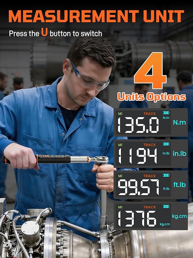 3/8" Drive Digital Torque Wrench, 5.02-99.57 Ft.lb/6.8-135 Nm, Inch Pound Torque Wrench Electronic with Buzzer & Colorful LED Indicator, Torque Wrench Set for Cars Automotive Motorcycle