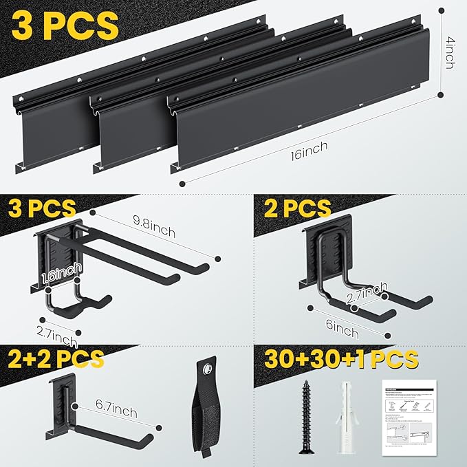 Garage Storage, Wall Mount Tool Storage Rack, 48 Inch Heavy-Duty Garage Organization Hook Set with Adjustable Rails, Tool Organizers and Storage Broom Holder Wall Mount, Gifts for Men