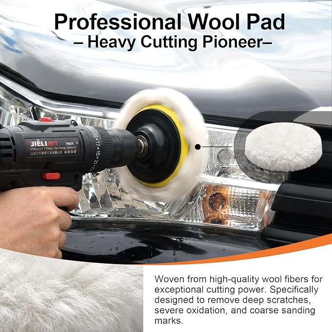 GOH DODD 38 Pieces 3 Inch Buffing Polishing Pads, Car Foam Drill Polishing Pad Kit Sponge Pads Buffer Polisher Kit Headlight Restoration Kit with Wool Pads for Car Polishing, Waxing and Cleaning