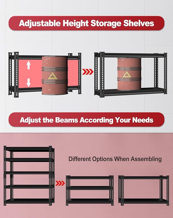 Garage Shelving Heavy Duty, 2800 Lbs Loads Garage Storage Shelves Heavy Duty, 5-Tier Metal Shelving Units and Storage for Basement, Retiple Tanks,48''Wx18 Dx78 H,Black