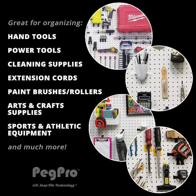 PegPro® J & 2" Hooks Kit for Standard “Wood Fiber” pegboard – Durable Plastic Pegboard Hooks - for Garage, Kitchen, Craft Room, and More (J & 2" Hook - 50 Pack, White)