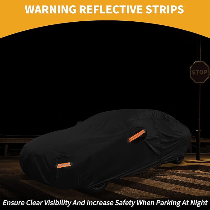 Universal Car Cover Waterproof All Weather 210D-PU, UV Sun Rain Protection, Fits for Sedan Length 187"-198", with Left Side Zipper, Black