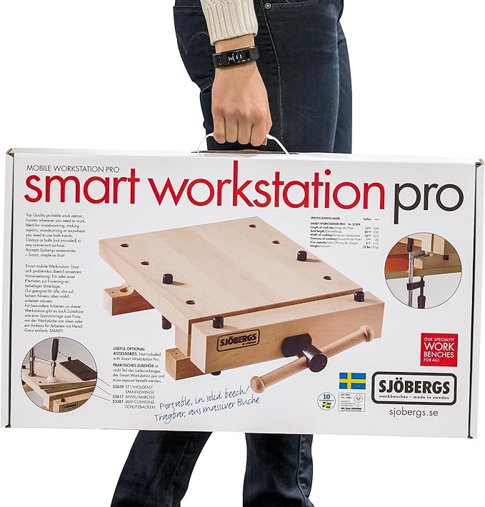 Sjöbergs Smart Workstation Pro Vise Top – Portable 20-7/8" x 14-3/8" Work Surface, Durable European Beech, Versatile Design, SJO-66690K (Smart Workstation Pro Vise Top + Jaw Cushions)