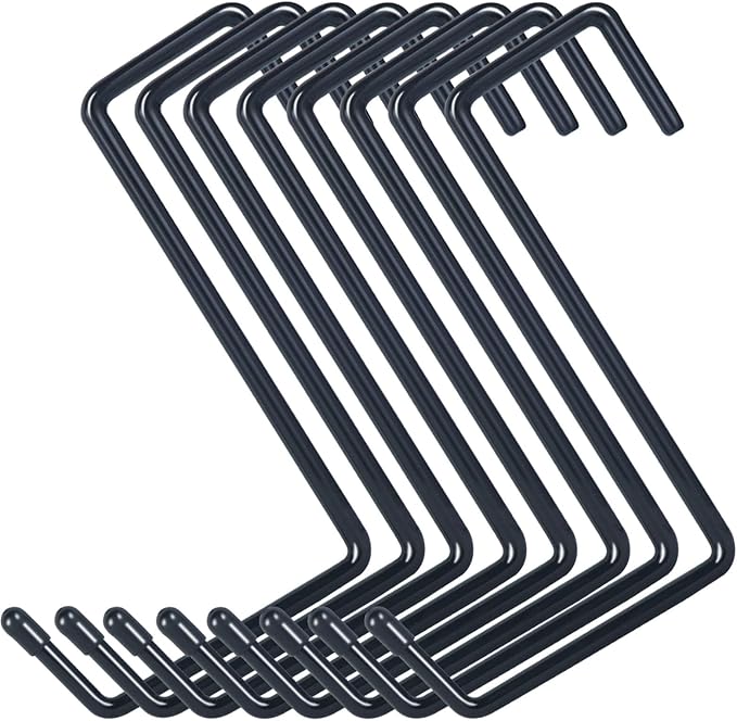 DINGEE Heavy Duty 8 Pack Vinyl Coated Hooks for Hanging and Organizing, Large Ladder Hooks, Garage Bike and Tool Hanger, Black