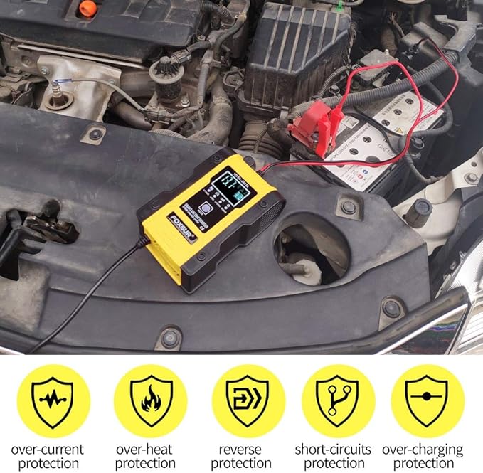 12V/6A Battery Charger Automotive 7-Stage Multifunction Smart Charger Maintainer 24V/3Afor Car, Truck, Motorcycle, Lawn Mower, Boat, ATV, Lithium/LiFePO4/Lead-Acid/Deep Cycle Battery Charger