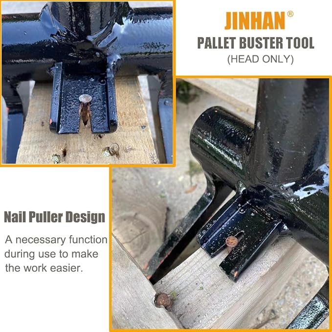 Pallet Buster Head Only, Heavy Duty Steel Tool for Wooden Pallet Removal, Industrial Breaker with Nail Puller for Removing or Tearing Down Woods, Black