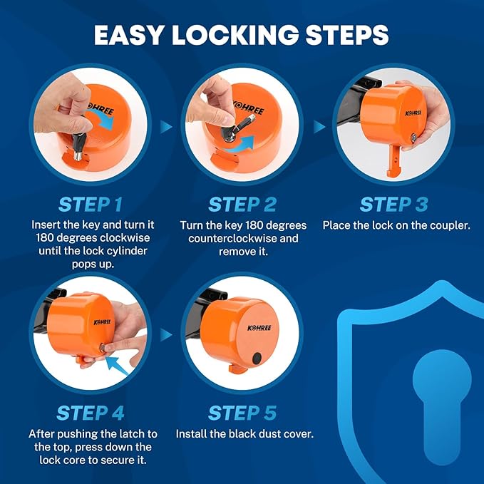 Kohree Trailer Coupler Lock, Heavy Duty Hitch Lock Fits 2-5/16", 2" Couplers, RV Trailer Lock, Durable Steel Tongue Lock with Keys, Orange