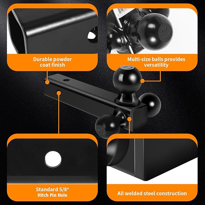 MaxxHaul 70270 Trailer Hitch Hollow Shaft Triple Ball Mount - Black