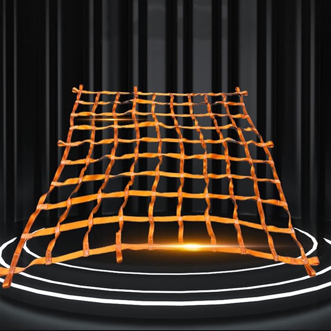 Cargo Lifting Net, Flat Polyester Sling Hoisting Net 15cm Square Mesh Tear Resistance Safety Net Straps, Hanging Netting for Construction Rigging Moving Towing Hoisting Work Gear (3.3x3.3ft, Orange)