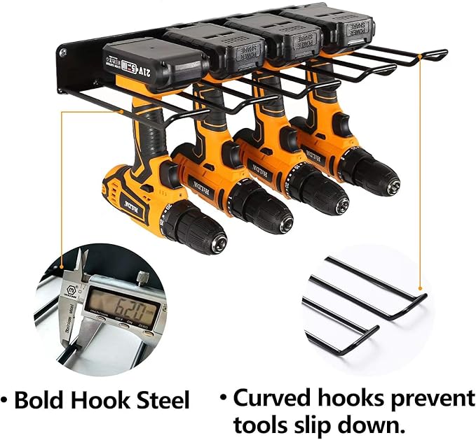 UU-Major Power Tool Organizer with Charging Station,Drill Holder Wall Mount,Garage Storage Shelves for Organization and Storage,Heavy Duty Pegboard Wall Organizer Set Solid Metal Black