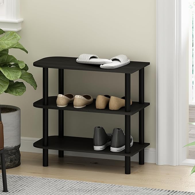 Furinno Turn-N-Tube Shoe Rack, 3-Tier Shoe Organizer, Shoe Rack Storage with Curved Freestanding Organizer, 11.7 x 23.6 x 21.9, for Closet Entryway, Office, Garage, Dark Espresso