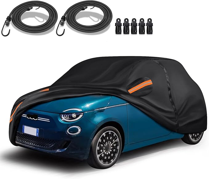 16-Layer Special Full Car Cover Fit for 2009-2019 Fi-at 500, Ultra Heavy 600D Oxford Cloth, All-Weather Protection Summer Sun Exposure and Winter Snow Rain Dust UV, Black