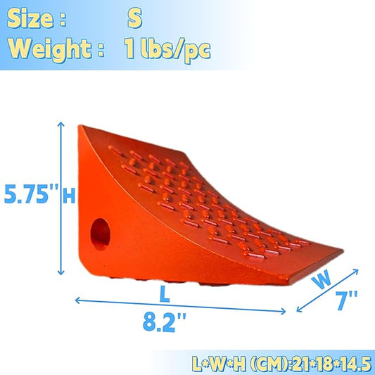 Heavy Duty Orange PU Wheel Chocks with Reflective Strips - 4-Piece,S/M,All-Weather, Non-Slip & Portable Parking Security for Truck, RV, Trailer (4, S)