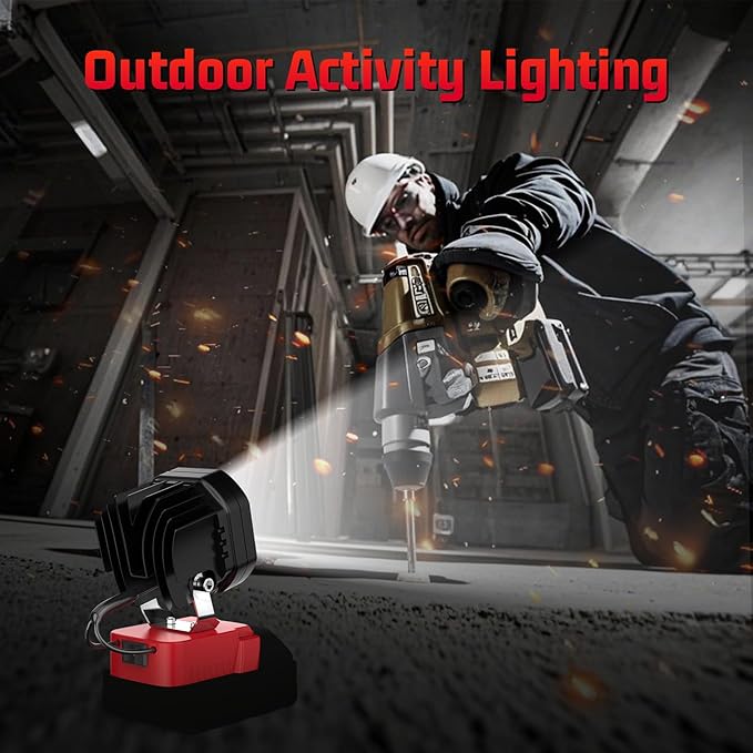 6000LM Work Light Compatible with Milwaukee 18V Battery, Portable 40W LED Light with Low Voltage Protection Adjustable 120° Flashlight Gift for Car Repairing, Workshop, Outdoor, Emergency