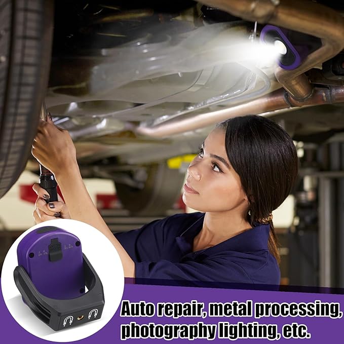 Retisee 2 Pack 780 Lumens Magnetic Work Light USB Rechargeable LED Flashlight Portable Inspection Light for Car Repair Emergency Lighting Mechanics Workshop (Purple-2PK)