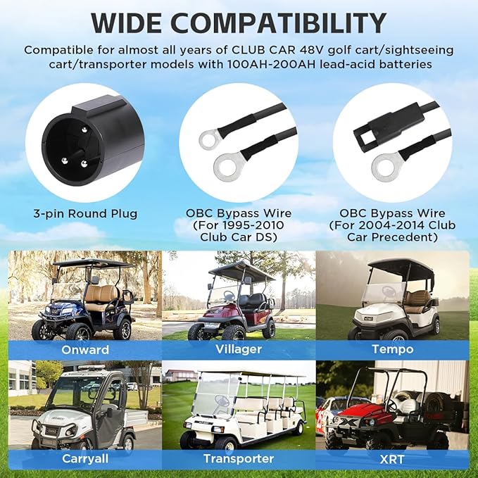 Club Car Charger 48V 18A Smart 1250W Golf Cart Battery Charger 48 Volt, IP67 Waterproof Trickle Charger, 4-6 hrs Full Charge, 16FT Cable, for All Years 48V Club Car Golf Cart 48 Volt Lead-Acid Battery