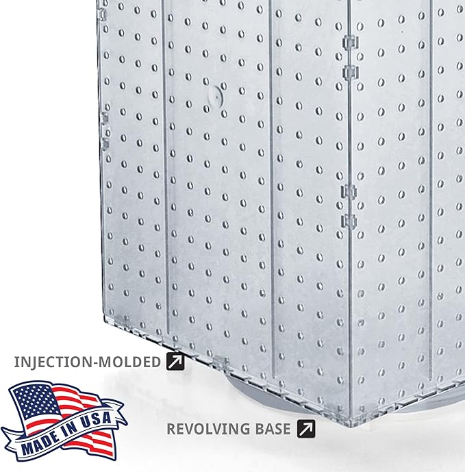 Azar Displays 701414-CLR Rotating Display Stand - 4-Sided Display Racks - Peg Display Carousel (14” W x 14” D x 20” H) - Easy Assemble Revolving Display for Retail - Pegboard Organizer, Clear