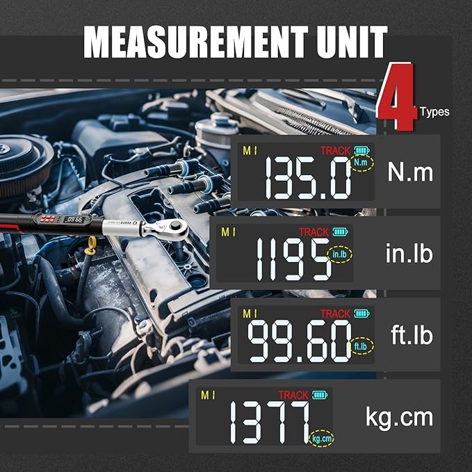 VANPO 3/8-Inch Digital Torque Wrench,5-99.6 Ft-Lb/6.8-135 Nm, ±2% Accuracy, Electronic Torque Wrench with LCD Display, Audible & Vibration Alert, Easy Battery Access,for Car & Motorcycle Maintenance