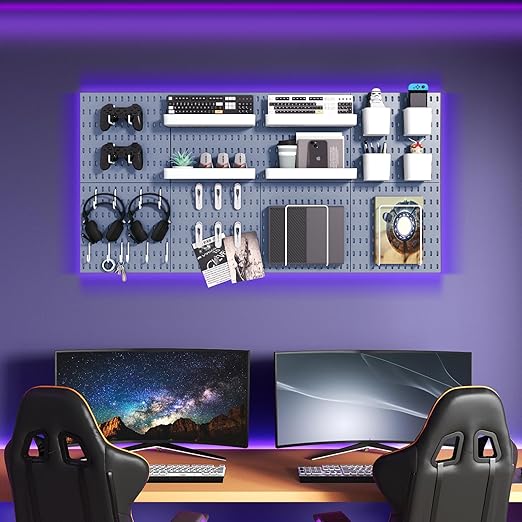 Pegboard Combination Kit, 8 Peg Boards and 30 Accessories Modular Hanging Black Pegboard for Walls, Office Wall Organizer, Keys Holder on Wall, Nursery Storage, 44"x22" Blue