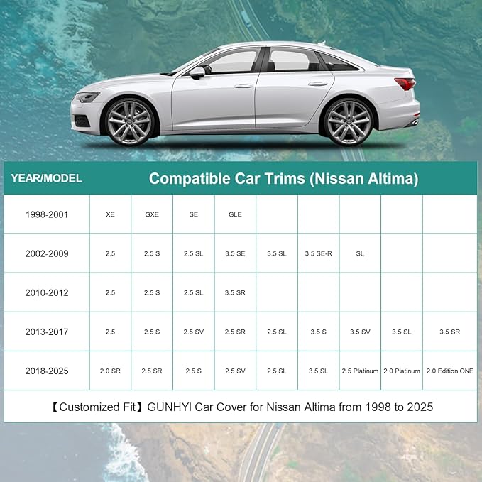 Nissan Car Cover Custom Fit Nissan Altima Waterproof All Weather, Lightweight Full Exterior Cover for Automobiles Outdoor Sun UV Rain Dust Snow Wind Protection.