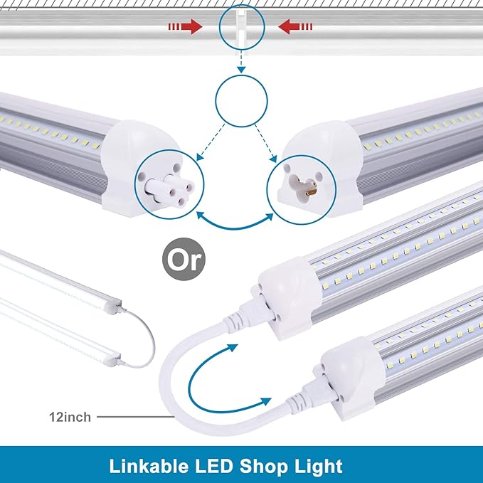 8FT LED Shop Light Fixture,Integrate T8 Linkable Shop Lights,Plug and Play,100W 6000K,Fluorescent Tube Lamp Replacements for Garage Warehouse,Factory, Workshop(6-Pack)
