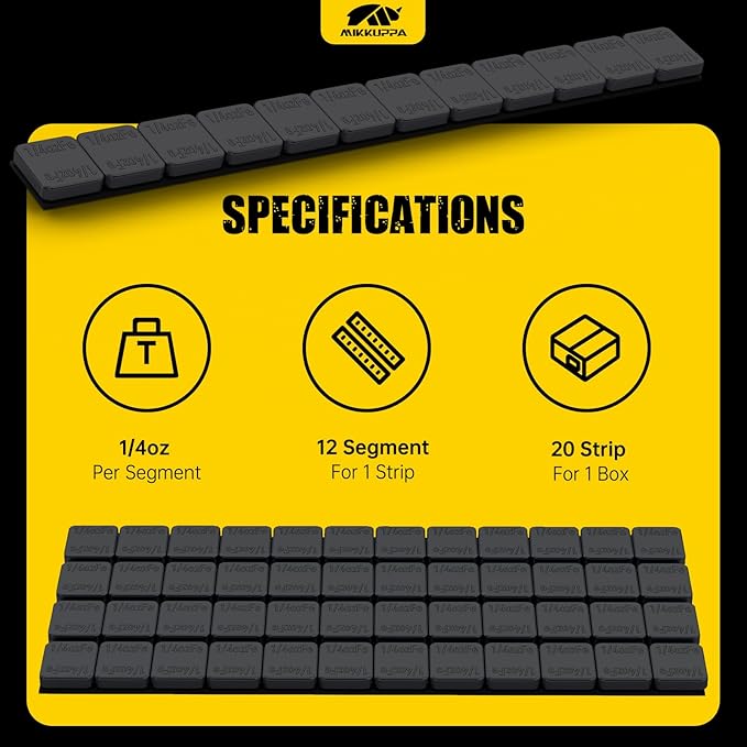 MIKKUPPA Black Wheel Weights - 1/4oz, 0.25oz (240pcs, 60oz/Box) Low Profile, Easy to Peel, Adhesive Stick on Tire Weights for Cars, Trucks, SUVs, Motorcycles, RC Cars, OEM Quality