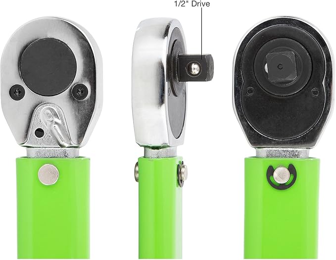 OEMTOOLS 25695 1/2" Drive Click Type Torque Wrench (25-250 Ft/Lb. or 33.9-338.9 Nm), Green, Steel, Reversible Ratchet Head, Tube Storage Case Included