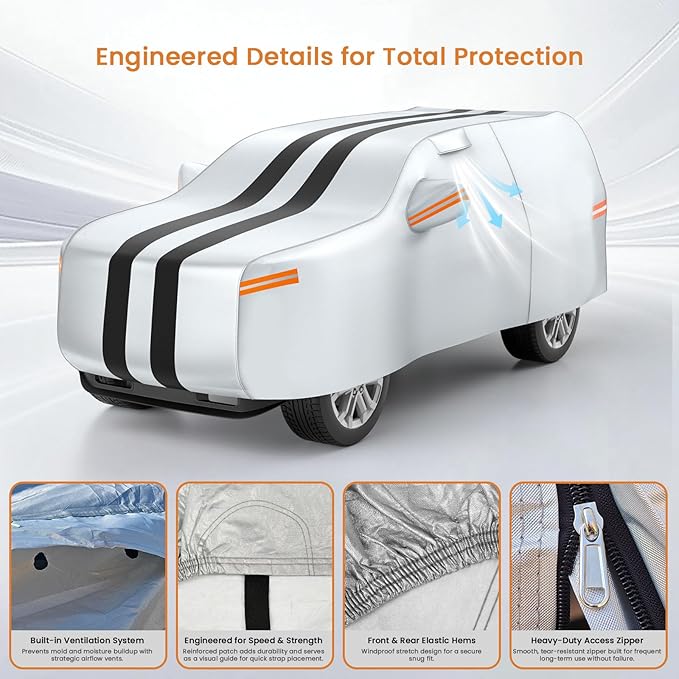 car cover custom Fit 2021-2026 Jeep Grand Cherokee L 3-ROW, Outdoor 100% Waterproof with Breathable Vents All Weather Accessories, 10 Layers Heavy Duty Full Exterior Car Covers with Door Zipper