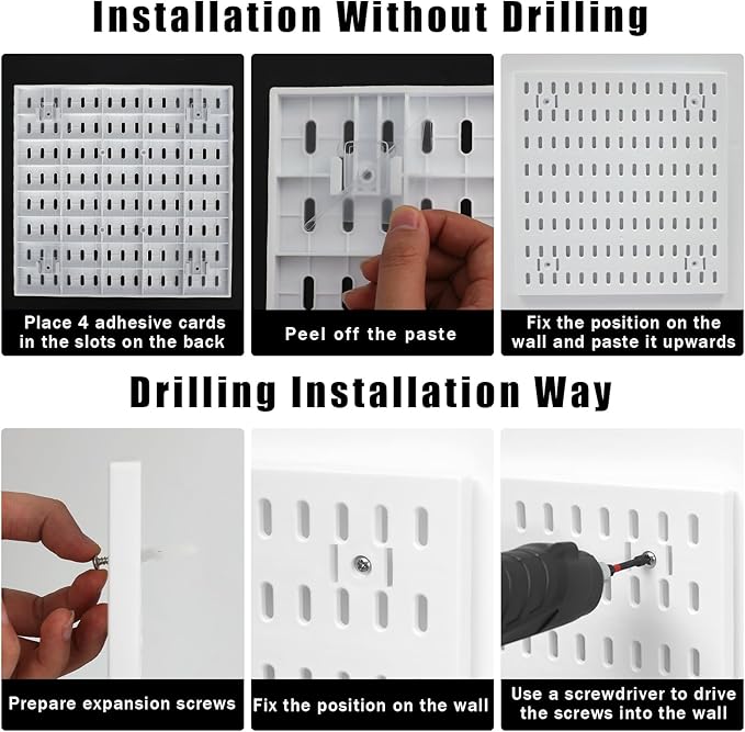 Dualshine Premium Pegboard Combination Kit, White Pegboard Wall Organizer with 4 Small Plastic Panels and 38 Accessories, Ideal for Craft Room, Bathroom, Nursery Storage, and Office (22"*22")