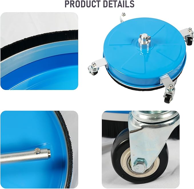 16" Pressure Washer Surface Cleaner with 4 Wheels, Coated Blue Stainless Steel Power Washer Surface Cleaner for Driveway Sidewalk Patio, 1/4" Quick Connector, 2 Extension Wand, 4000 PSI