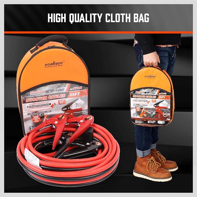 HORUSDY 25FT Jumper Cables, 1-Gauge 800A Heavy Duty Jumper Battery Cables 25 Ft Booster Jump Start, Reverse Polarity Protection - ETL Certified