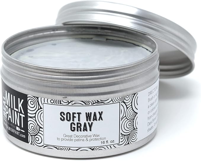 Real Milk Paint, Soft Finishing Wax Sealant for Painted Furniture, Paint Sealer Topcoat for Cabinets, Unfinished Wood Decor, Beeswax, Matte Gray, 16 oz.