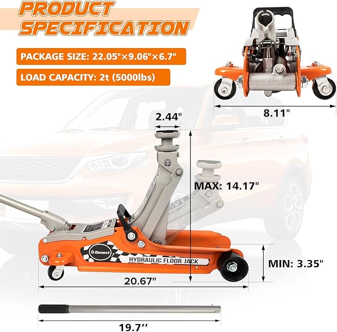 Donext 2.5 Ton Low Profile Racing Floor Jack, Heavy Duty Steel Construction, Lifting Range 3.35"-14.17"