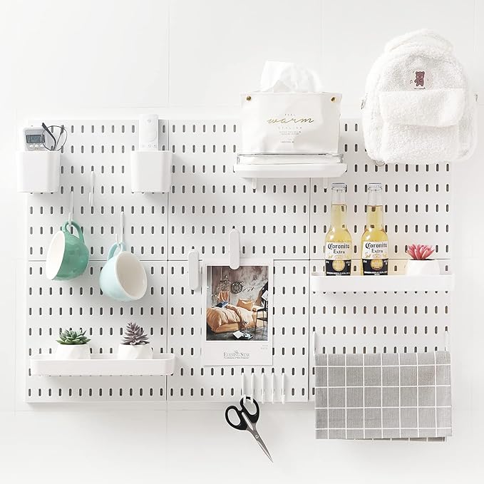 Pegboard Combination Kit with Shelf and Hooks No Punching for Garage Kitchen Living Room Bathroom Office,Pegboard Wall Organizer (White, 33" x 22")