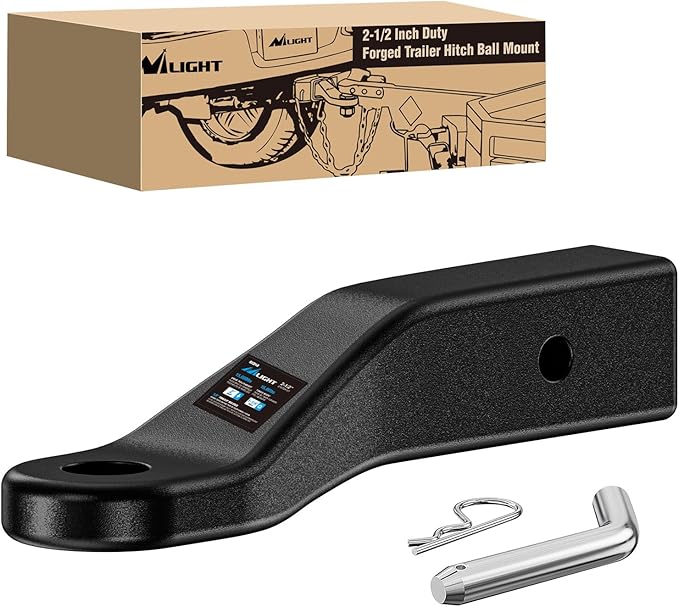 Nilight Trailer Hitch Ball Mount with 5/8" Hitch Pin Clip Fits 2-1/2 Inch Receiver Square 15000 lbs 2" Drop 1/2" Rise, 1-1/4-Inch Hole, Gloss Black Powder Coat